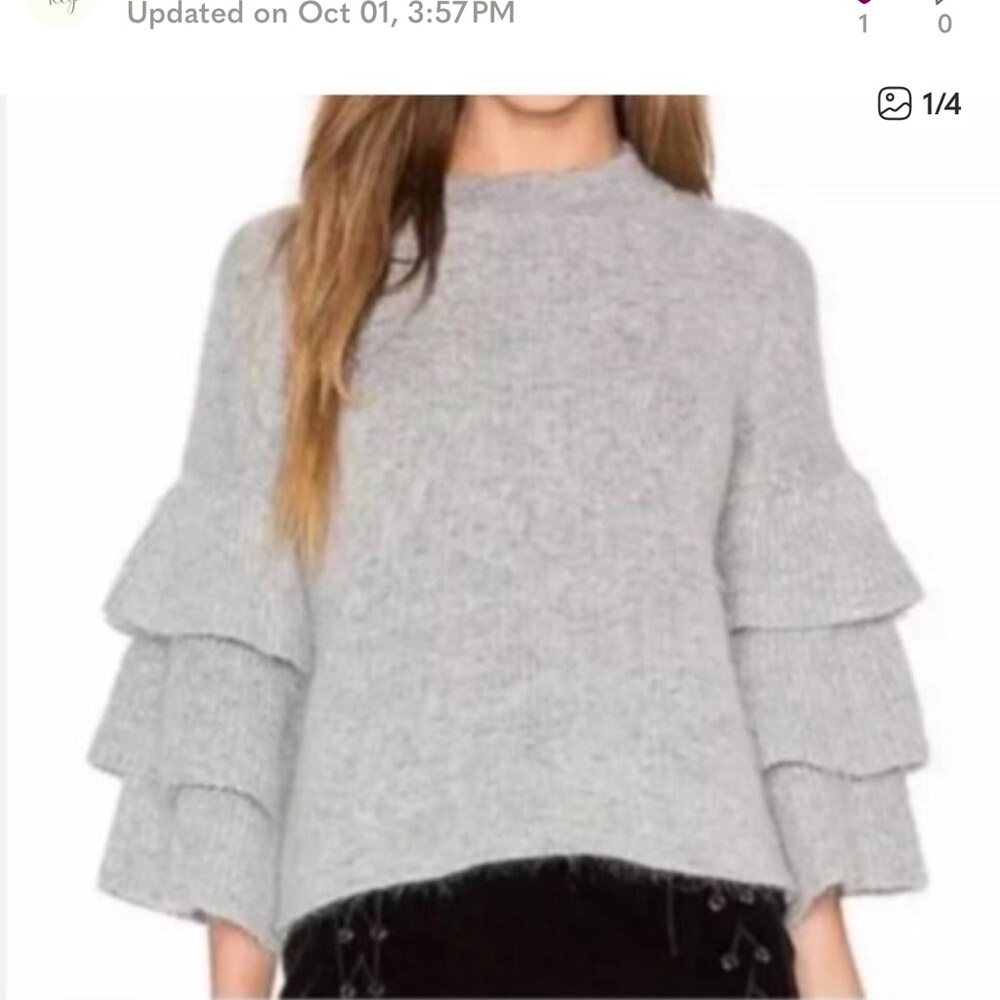 Endless Rose Gray ruffled Sleeve Sweater Small